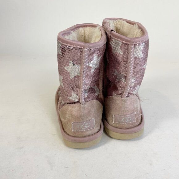 UGG Classic Short II Sequin Star Snow Boot Pink Size 4 Kids Wool Lined 1107988K - Picture 5 of 11